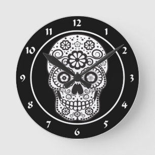 Smiling Sugar Skull Runde Wanduhr