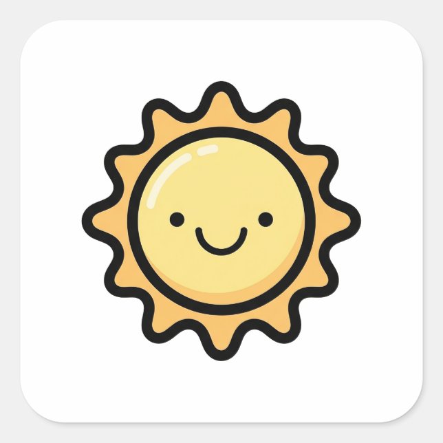 Smiling Sun – Cute Kawaii Illustration Quadratischer Aufkleber (Vorderseite)