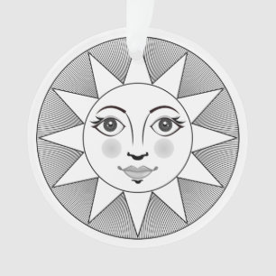 Smiling Sun Gesicht Schwarz-Weiß Astronomie Symbol Ornament