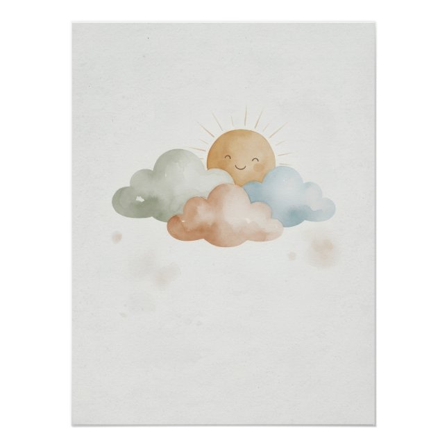 Smiling Sun Poster with Clouds/Cute Room Decor (Vorderseite)