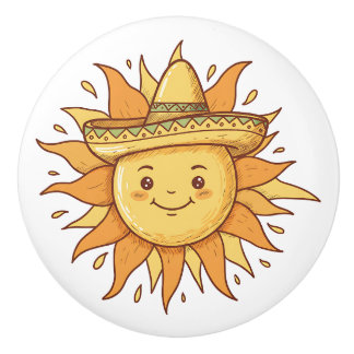  Smiling Sun with Sombrero - Sunny Fiesta Doodle Keramikknauf