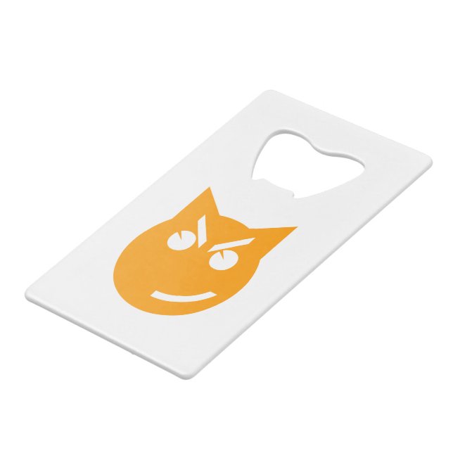 Smirking Emoji Cat Geldkarten Flaschenöffner (Vorderseite Schrägansicht)