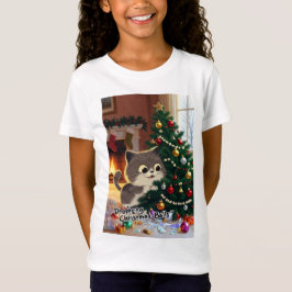Smirking Kitten Christmas Chaos 1 girls T-Shirt