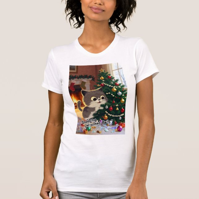 Smirking Kitten Christmas Chaos 1 women's  T-Shirt (Vorderseite)