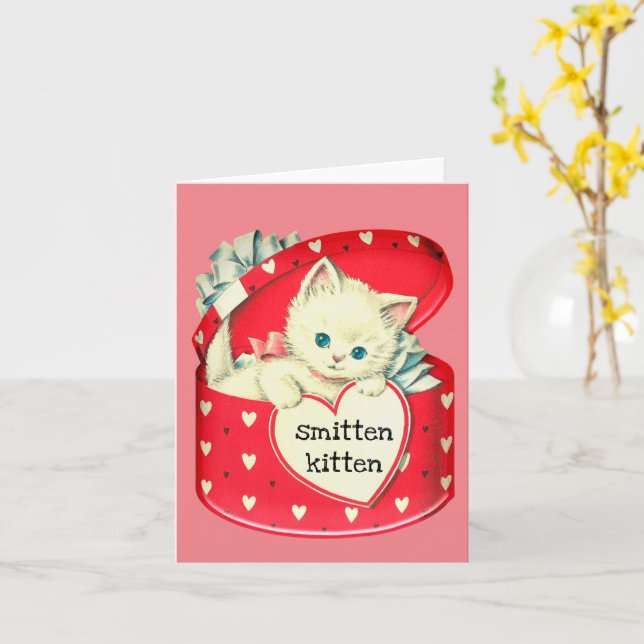 Smitten Kitten Red and Pink Vintag Valentine Karte (Gelbe Blume)
