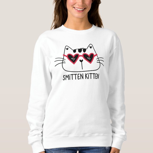 Smitten Kitten Valentines Katzenbrille Sweatshirt (Vorderseite)