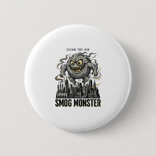 Smog-Monster-Shirt Vintage-Gravur Öko-Warnung A Button