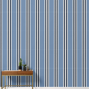 Smoke Blau & Navy Doppel-Rugby-Streifen Tapete