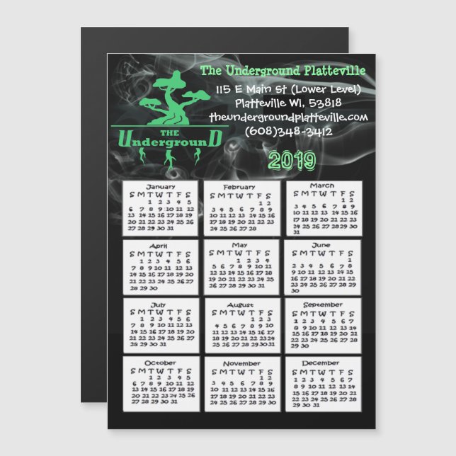 Smoke Shop Business Mini Kalender Magnet 2019 (Vorne/Hinten)