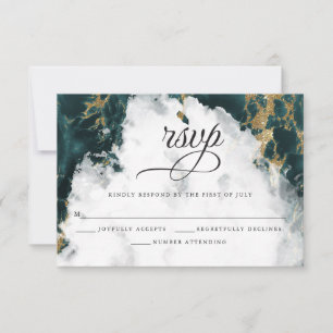 Smokey Aquamarin Watercolor Geode BarefootBride™ RSVP Karte