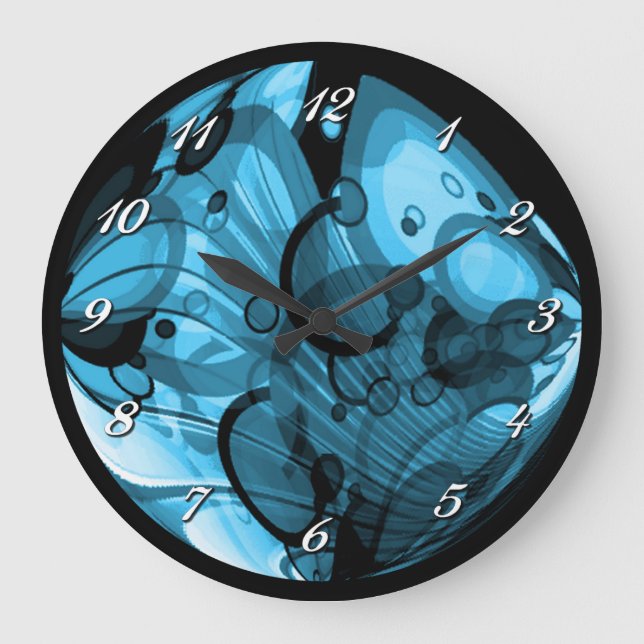 Smokey Blue Abstrakt Wall Clock Große Wanduhr (Vorderseite)