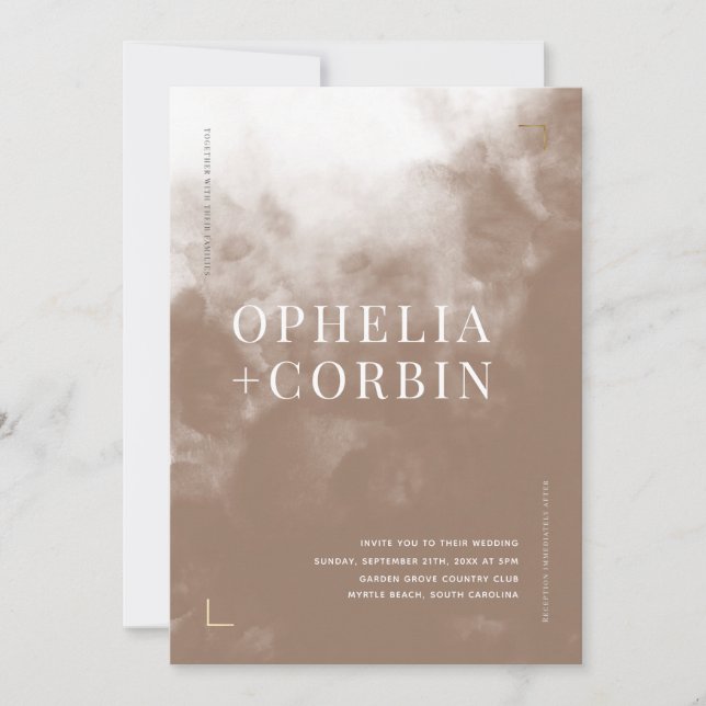 Smokey Brown Minimal Wedding Einladung (Vorderseite)