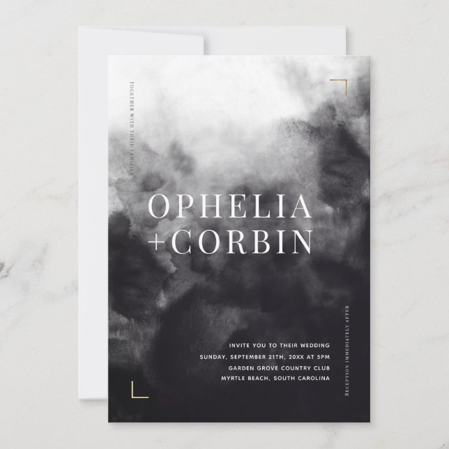 Smokey Dark Black Minimal Wedding Einladung (Vorderseite)