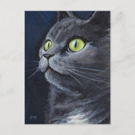 Smokey | Green Mit Augen Blue Gray Cat Portrait Postkarte