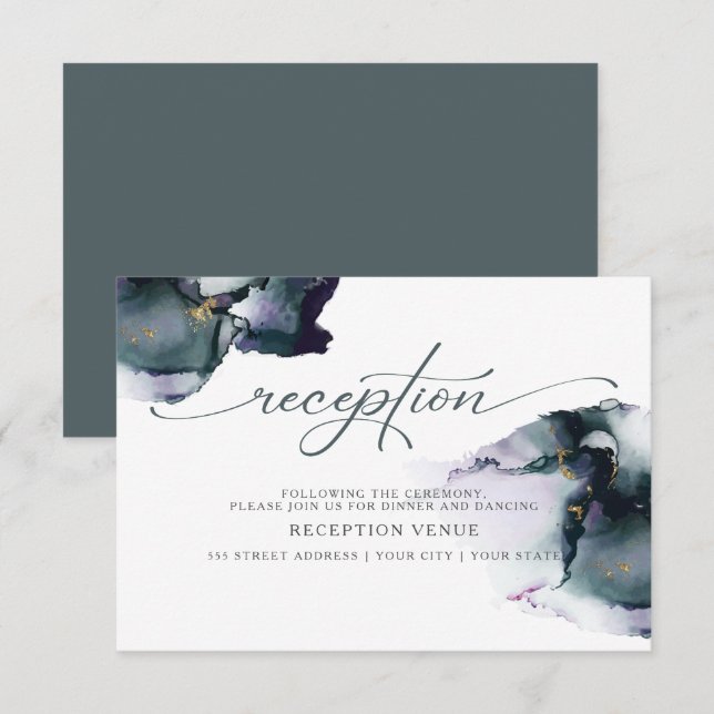 Smokey Lila Deep Dusty Cyan Abstrakte Wasserfarbe Einladung (Vorne/Hinten)