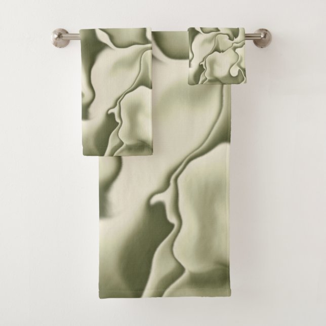 Smokey Olive Green und Tan Muster Badhandtuch Set (Insitu)