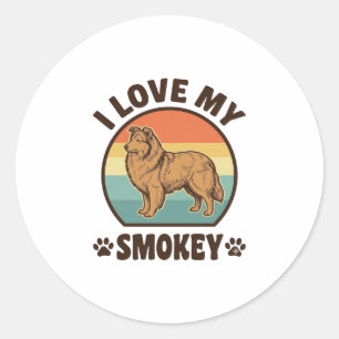 Smokey Sheltie Hund Vintage Sonnenuntergang Shirt Runder Aufkleber