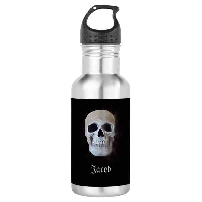 Smokey Skull Head Gothic Schwarz-Weiß Cool Edelstahlflasche (Vorderseite)