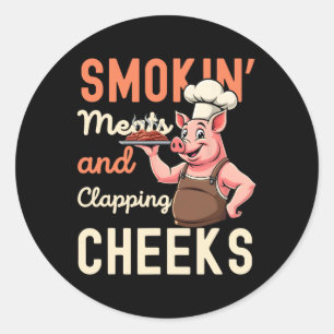 Smokin' Fleisch und Kratzen Cheeks Funny Rbecue Gr Runder Aufkleber