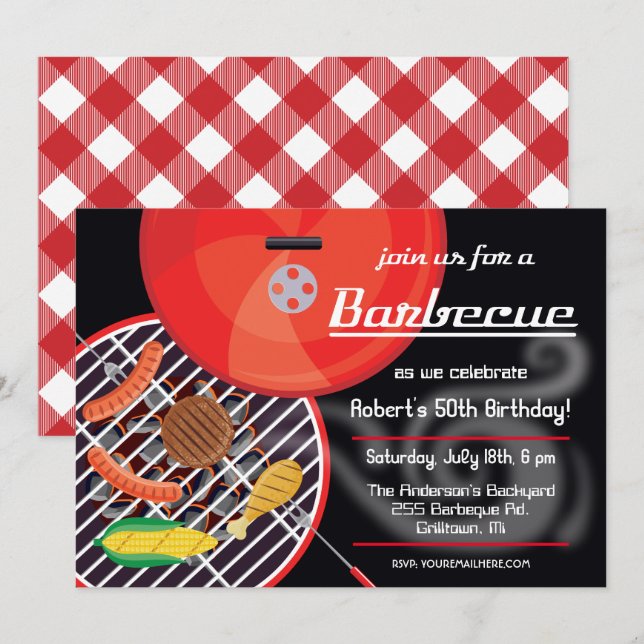 Smokin GRILLEN Grill Party Einladung (Vorne/Hinten)