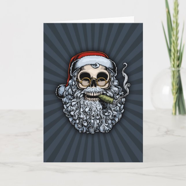 Smokin' Santa Skull Feiertagskarte (Vorderseite)