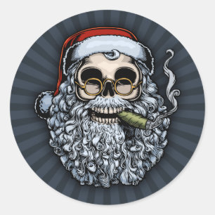 Smokin' Santa Skull Runder Aufkleber