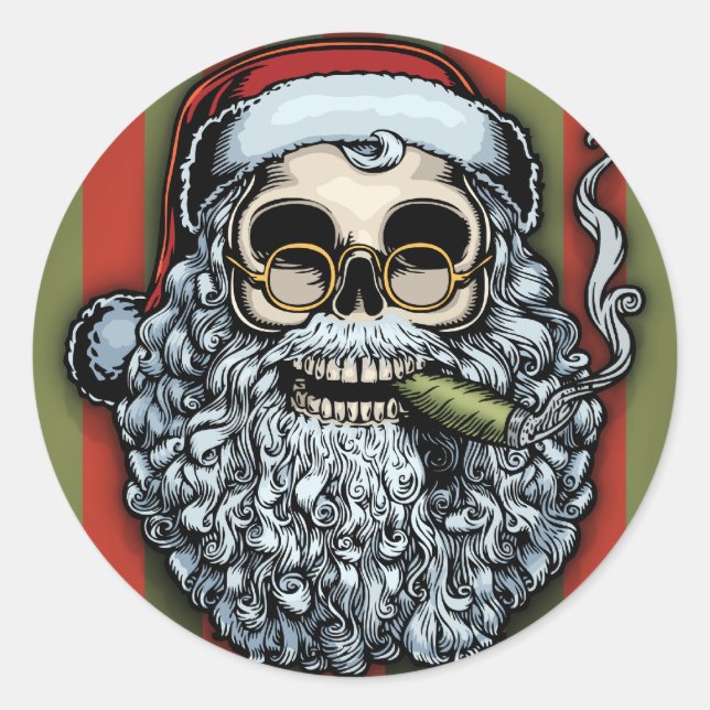 Smokin' Santa Skull Runder Aufkleber (Vorderseite)