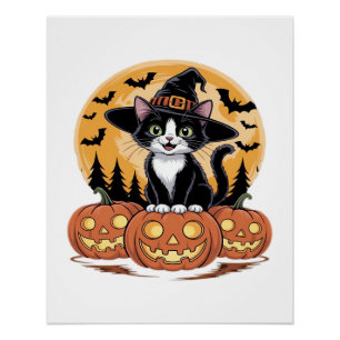 Smoking-Cat Halloween Hexe Süße Kürbisse Essential Poster