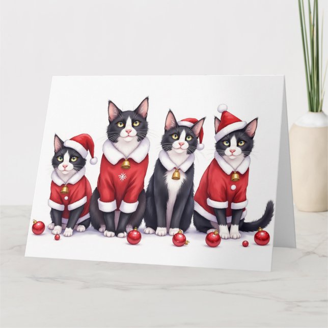 Smoking-Cat-Weihnachtskleid Santa Hut Karte (Vorderseite)