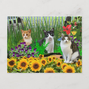 Smoking-Catze im Blumengarten / Collage-Kunst Postkarte