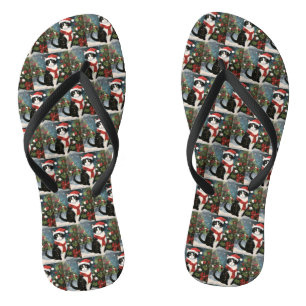 Smoking-Catze im Schnee Weihnachten Flip Flops