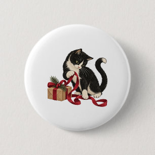 Smoking-Catze mit roter Geschenkschleife Runde Ans Button