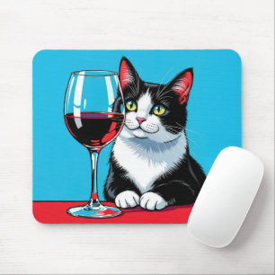 Smoking-Catze mit Rotwein Mousepad