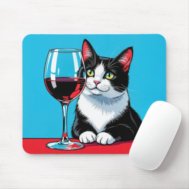 Smoking-Catze mit Rotwein Mousepad (Mit Mouse)