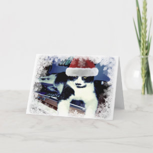 Smoking-Catze mit Santa-Hut Innenseite leer Karte