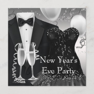 Smoking Champagner Konfetti Black Tie Party Einladung