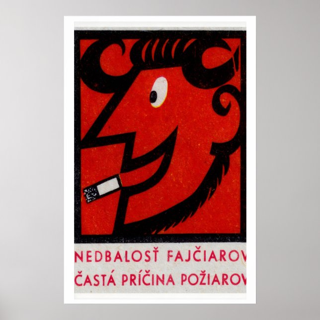 Smoking Devil Ram Matchbox Art Print, Czech Poster (Vorne)