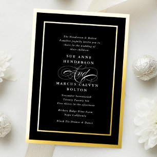 Smoking Formal Kalligrafie Goldrahmen Hochzeit Folieneinladung