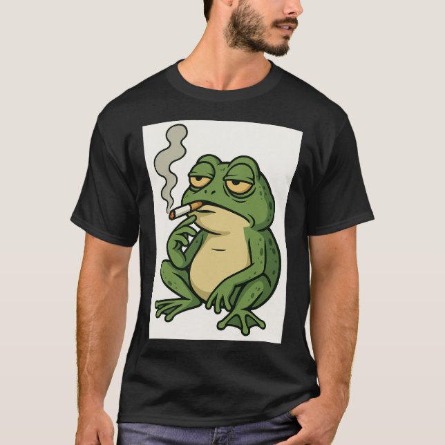 Smoking Frog Cartoon T-Shirt Funny Chill Frog Art (Vorderseite)