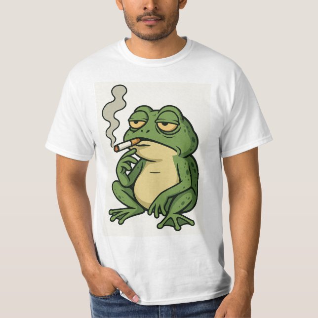 Smoking Frog Cartoon T-Shirt Funny Chill Frog Art (Vorderseite)