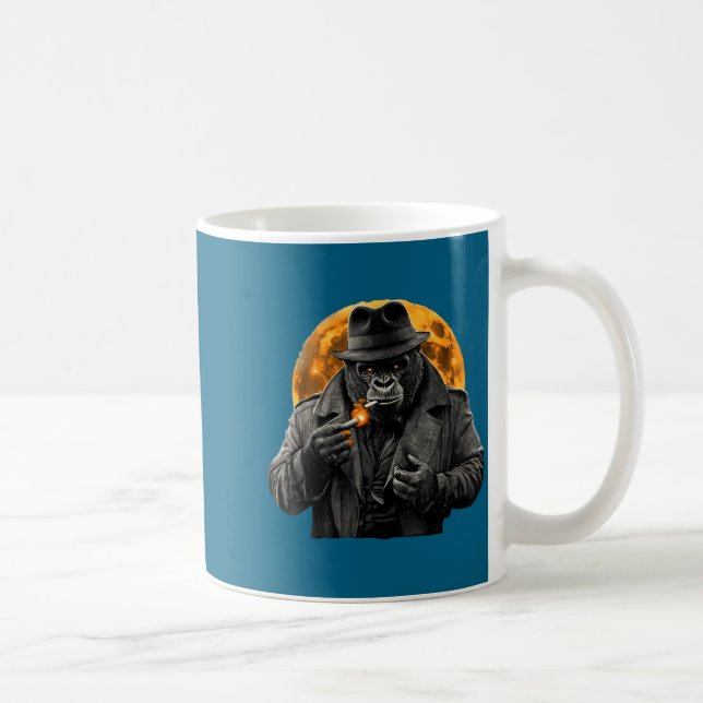 Smoking Gorilla In Trench Coat With Orange Moon Ar Kaffeetasse (Rechts)