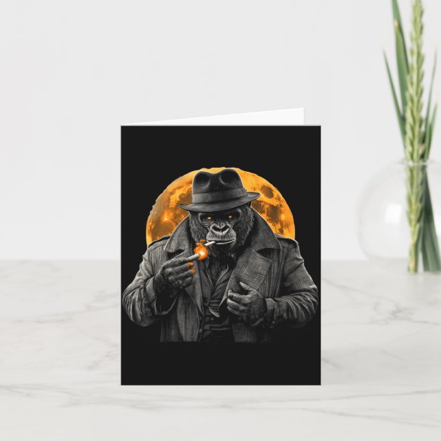 Smoking Gorilla In Trench Coat With Orange Moon Ar Karte (Vorderseite)