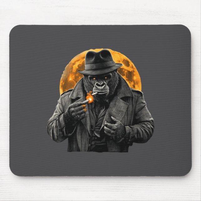 Smoking Gorilla In Trench Coat With Orange Moon Ar Mousepad (Vorne)