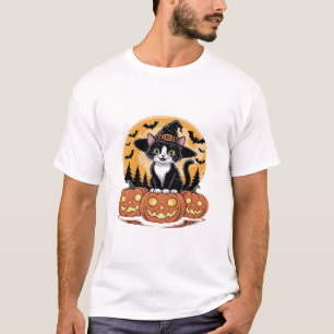 Smoking-Katze Halloween Hexe Süße Kürbisse Essenti T-Shirt
