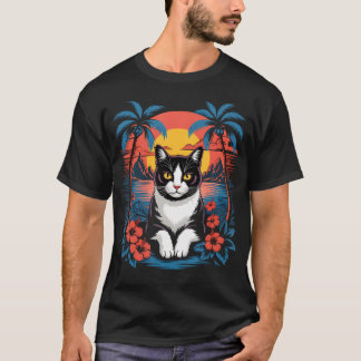 Smoking-Katze Hawaiianischer Sommer Tropischer Str T-Shirt