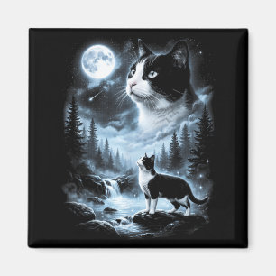 Smoking-Katze heult zum Mond 90er Retro Magnet