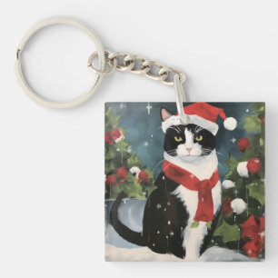 Smoking-Katze im Schnee Weihnachten Schlüsselanhänger
