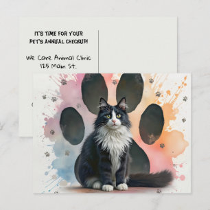 Smoking-Katze mit einem Pfotenabdruck-Hintergrund Postkarte