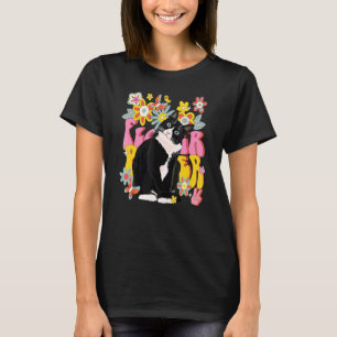 Smoking-Katze Retro 60er 70er Jahre Vibe Blumen Fr T-Shirt