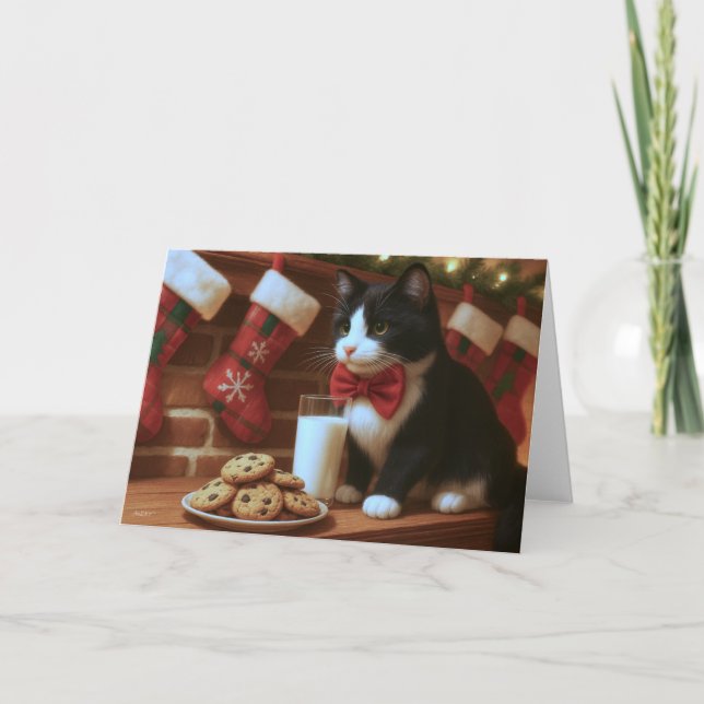 Smoking-Katze wartet auf den Weihnachtsmann Karte (Vorderseite)